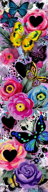 Free butterfly bookmarks of a butterfly with very colorful flowers